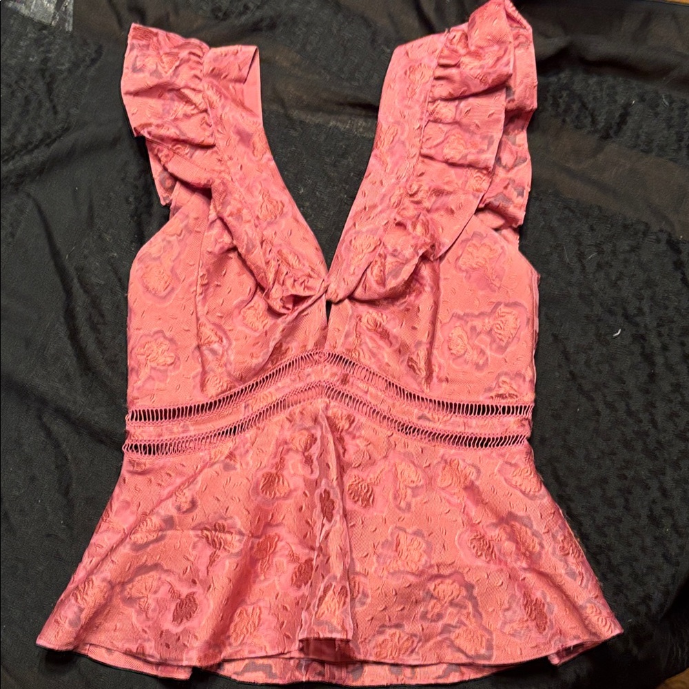 Rebecca Taylor Coral Floral Ruffle Blouse